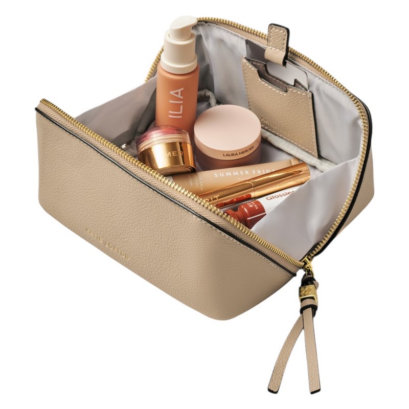 Katie Loxton Fold-Out Mirror Make Up Bag Light Taupe KLB4297 in use