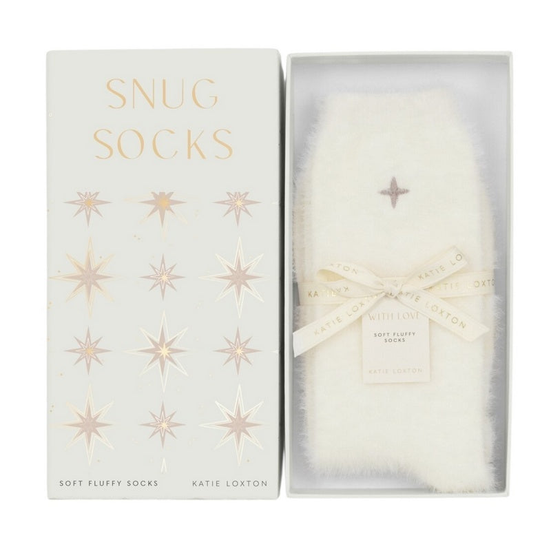 Katie Loxton Gift Boxed Fluffy Snug Socks Star Off White KLS687 in box