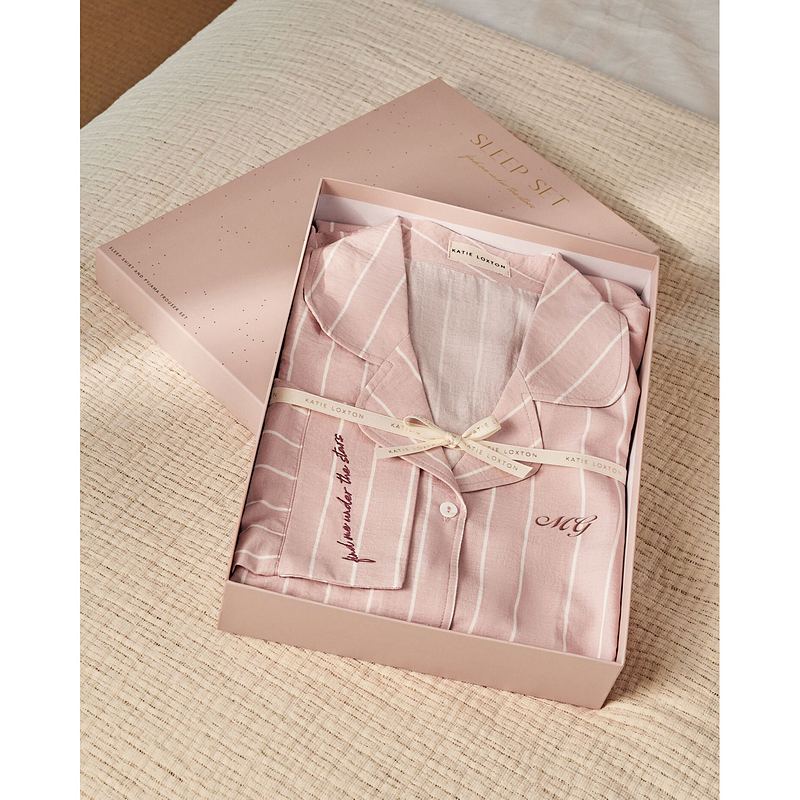 Katie Loxton Gift Boxed Pyjama Set Pink & White Stripe Print KLS751 lifestyle