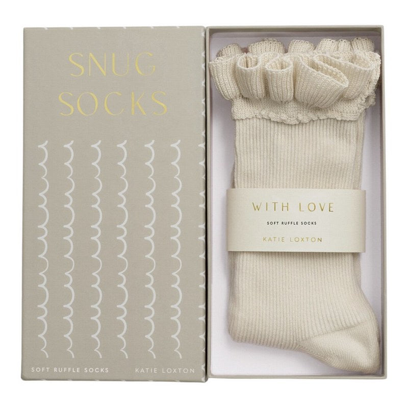 Katie Loxton Gift Boxed Ruffle Socks Off White KLS749 boxed