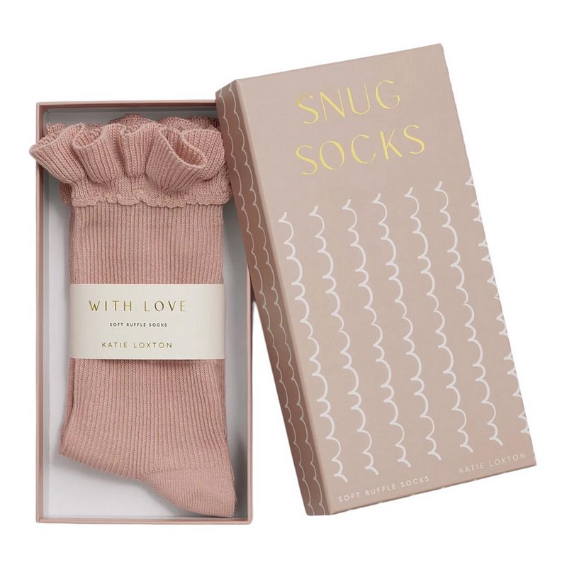 Katie Loxton Gift Boxed Ruffle Socks Pink KLS750 box lid off