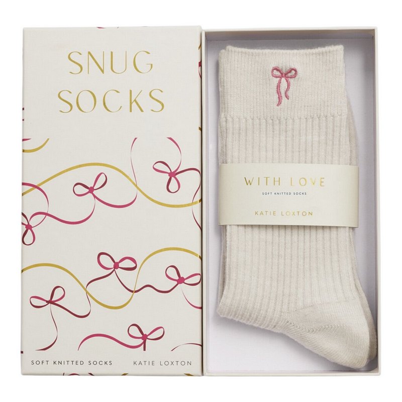 Katie Loxton Gift Boxed Snug Socks Bow Off White KLS745 boxed