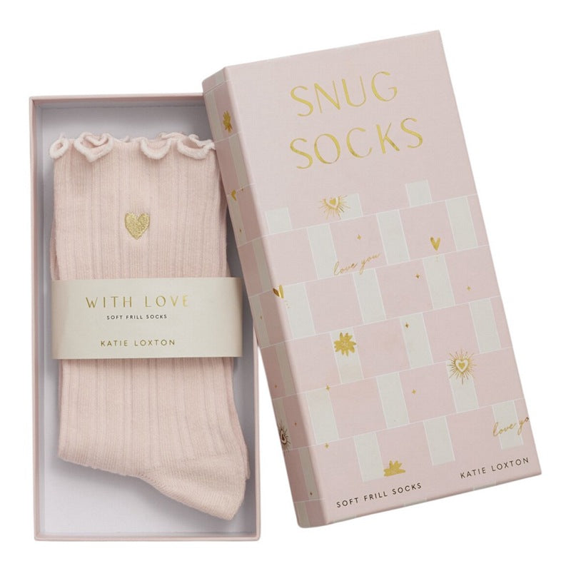 Katie Loxton Gift Boxed Snug Socks Frill Heart Blush Pink KLS747 boxed