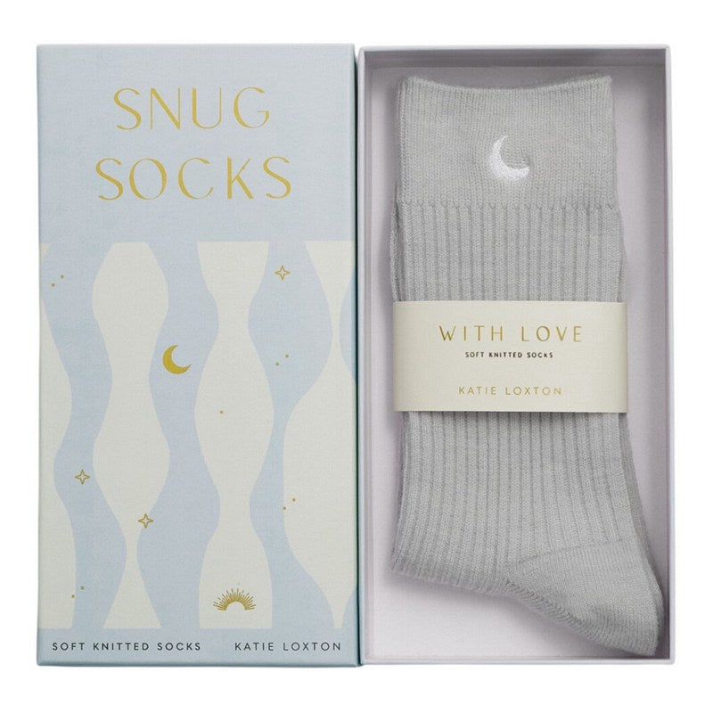 Katie Loxton Gift Boxed Snug Socks Moon Powder Blue KLS746 boxed