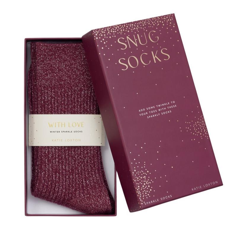Katie Loxton Gift Boxed Sparkle Snug Socks Cherry Red 4-7 KLS700 open box