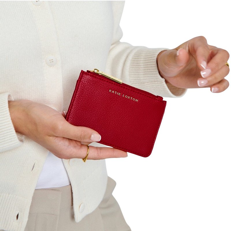 Katie Loxton Hana Coin and Cardholder in Garnet Red KLB3589 with model