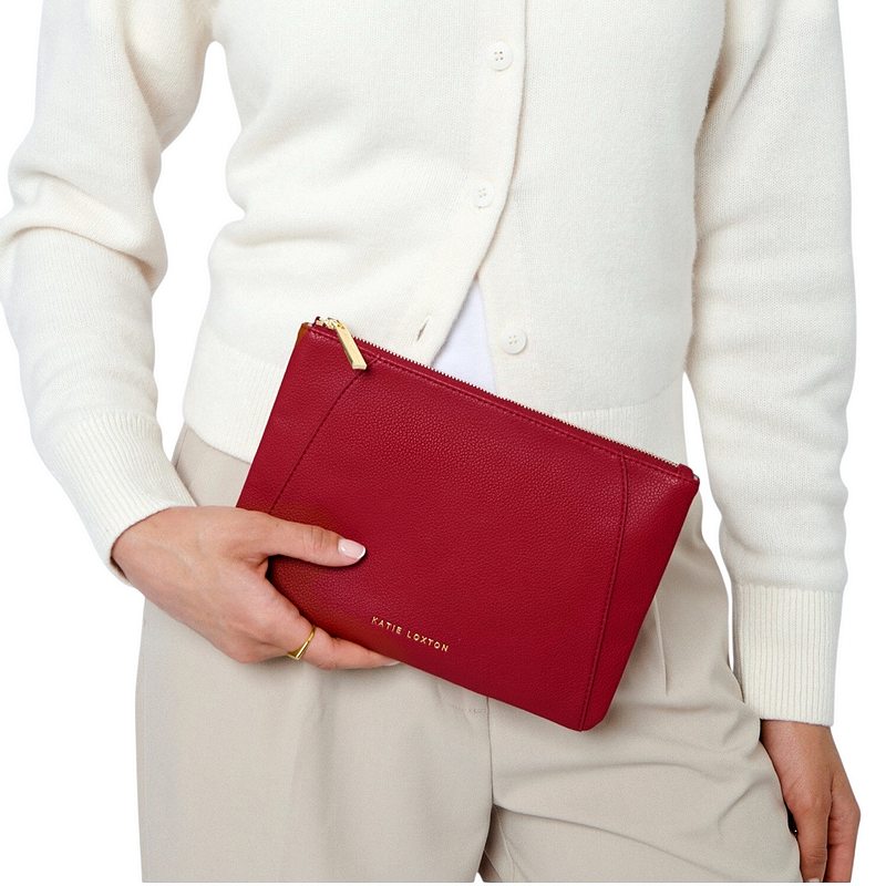 Katie Loxton Hana Pouch in Garnet Red KLB3605 with model