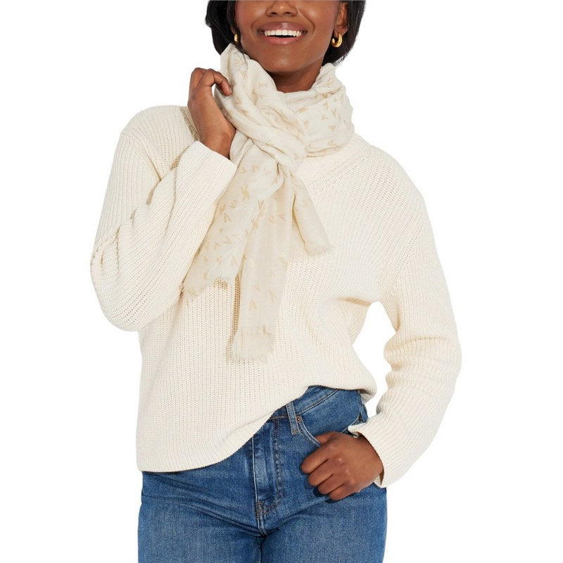 Katie Loxton Heart Metallic Scarf in Off White KLS504 on model