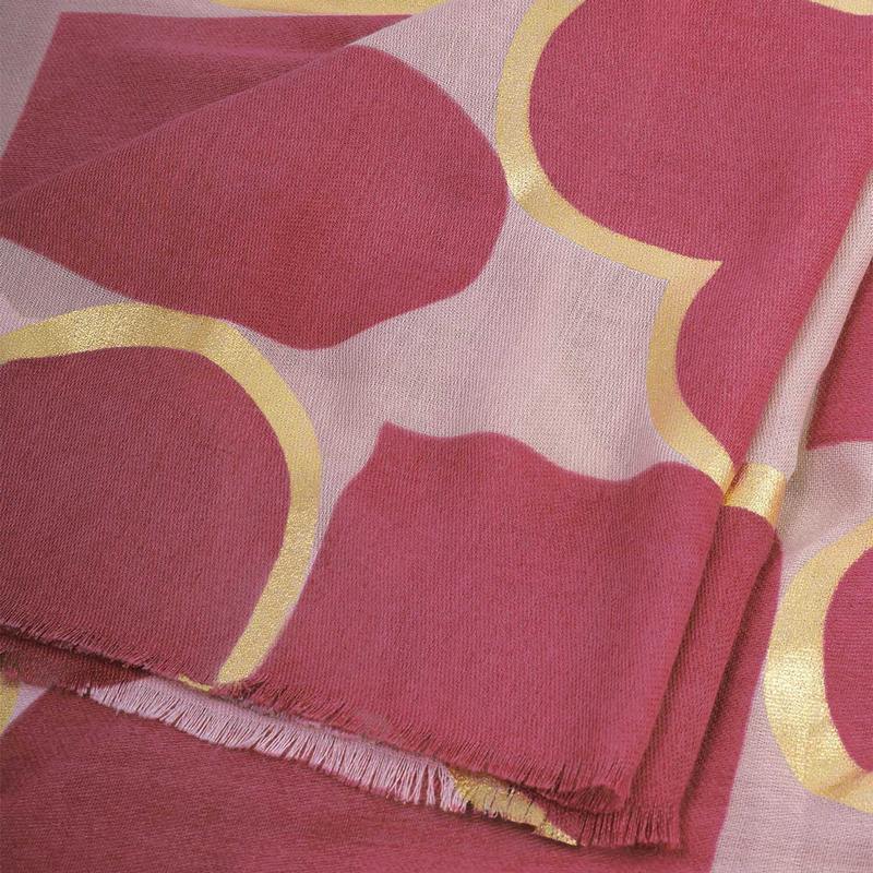 Katie Loxton Heart Tile Printed Scarf Raspberry Pink Gold Foil KLS763 close-up