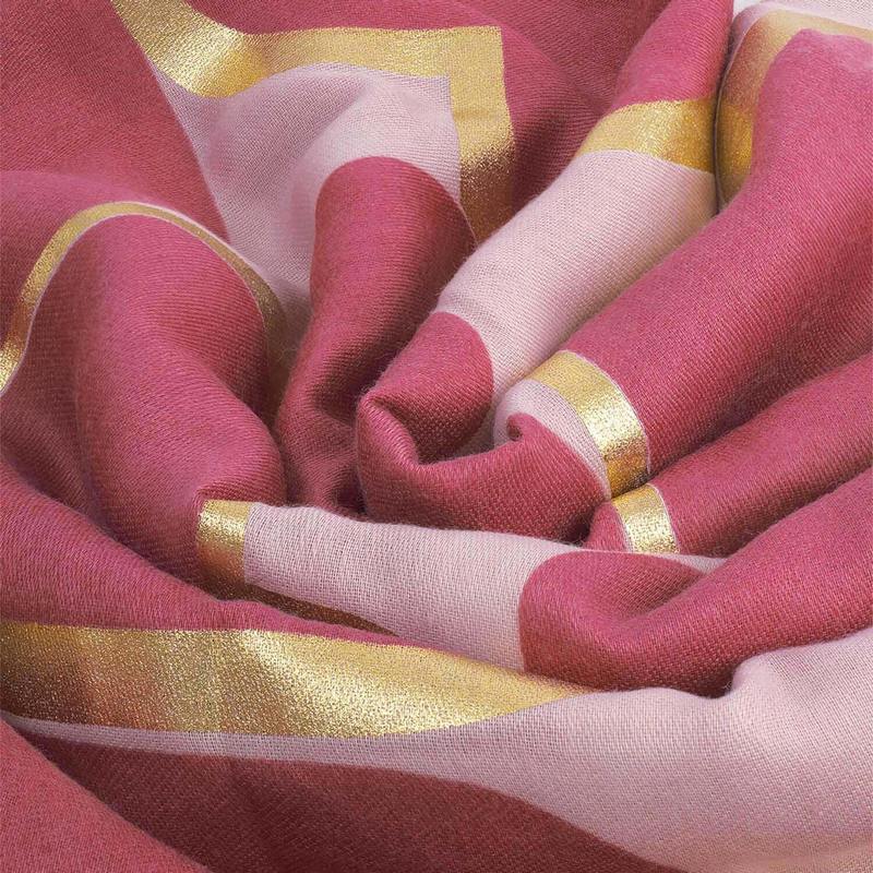 Katie Loxton Heart Tile Printed Scarf Raspberry Pink Gold Foil KLS763 fabric detail
