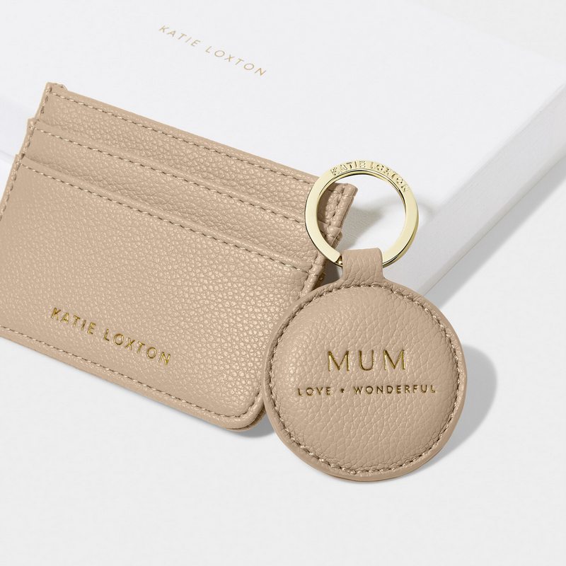 Katie Loxton Keyring & Card Holder Set Mum in Light Taupe KLB3122 front