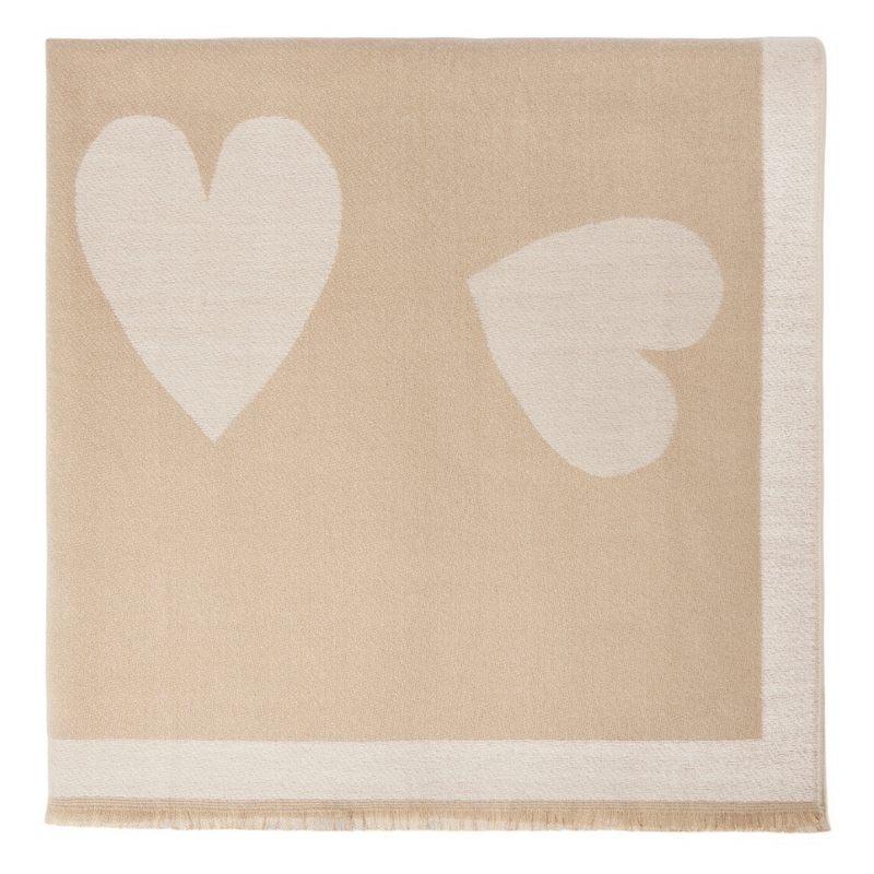 Katie Loxton Large Heart Printed Blanket Scarf in Taupe And Off White KLS574 folded