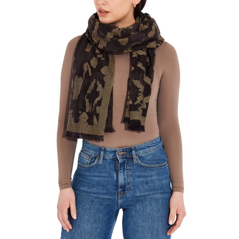 Katie Loxton Large Leopard Printed Blanket Scarf in Mink and Black KLS517 on model