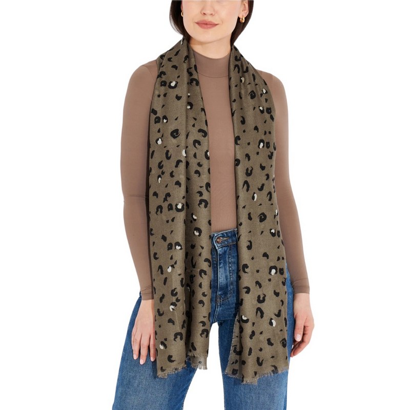 Katie Loxton Leopard Brush Stroke Metallic Scarf in Mink KLS509 on model