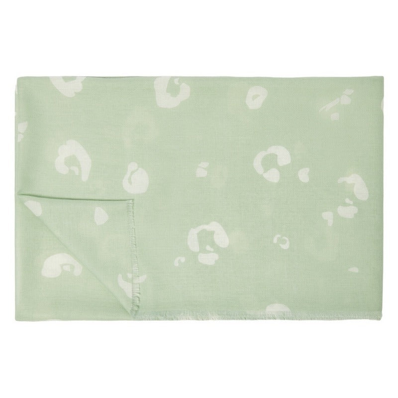 Katie Loxton Leopard Brushstroke Printed Scarf in Soft Sage and Off White KLS564 folded