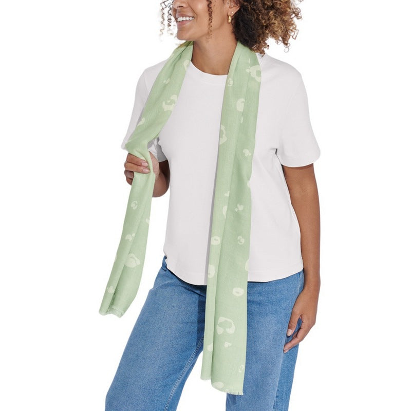 Katie Loxton Leopard Brushstroke Printed Scarf in Soft Sage and Off White KLS564 on model