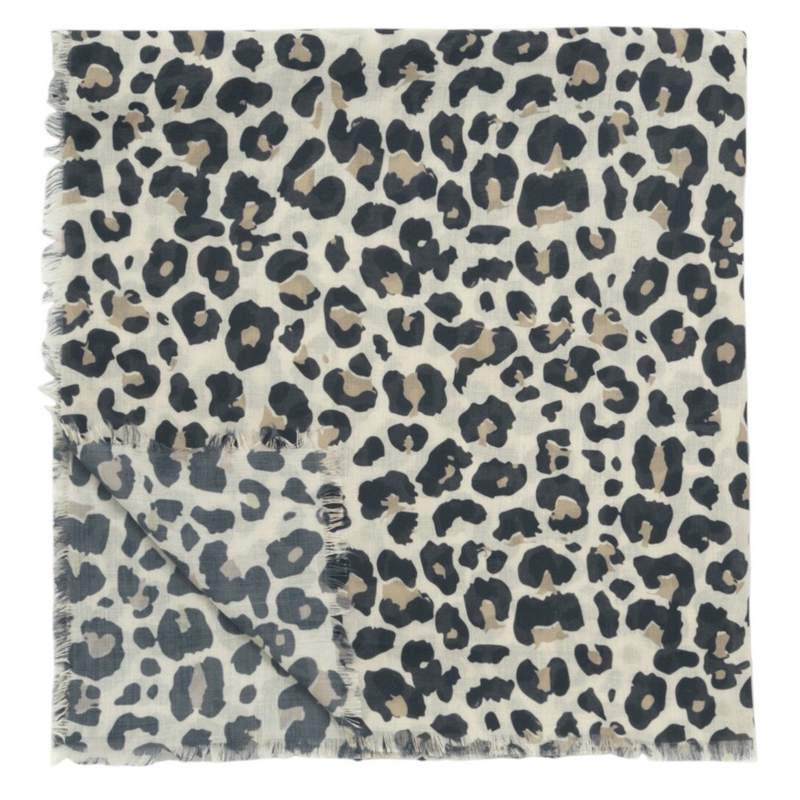 Katie Loxton Leopard Print Scarf in Ecru & Black folded