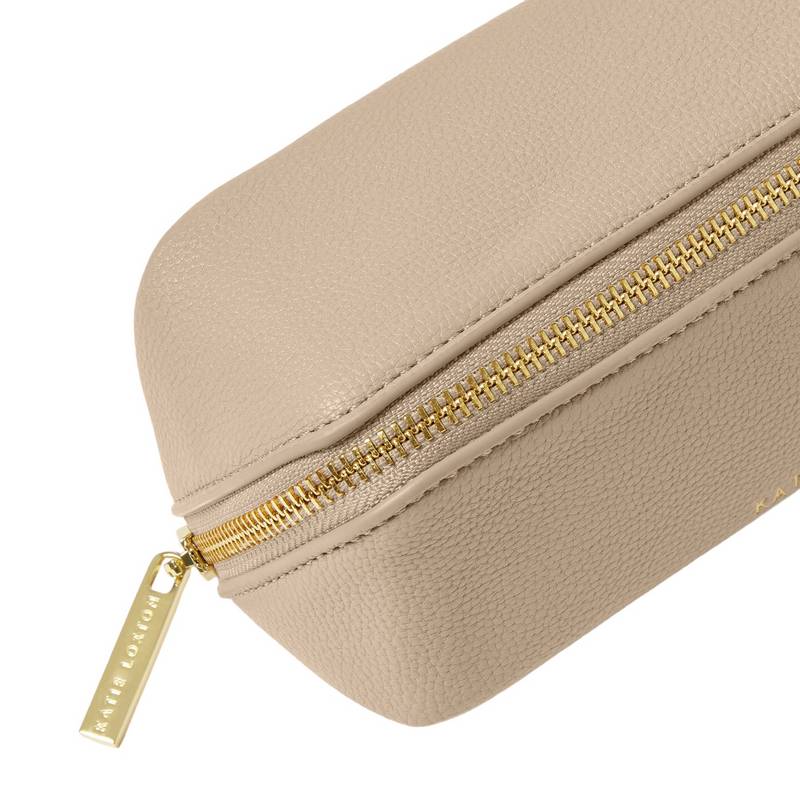 Katie Loxton Makeup and Wash Bag Small in Light Taupe KLB3353 zip detail