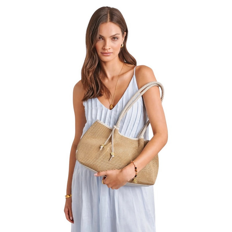 Katie Loxton Nova Raffia Small Shoulder Tote Oyster KLB4490 on model front