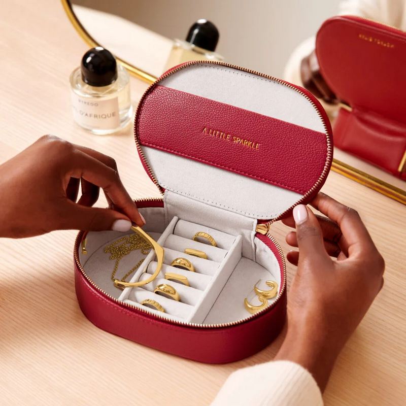 Katie Loxton Oval Jewellery Box A little Sparkle in Garnet Red KLB3771 lifestyle