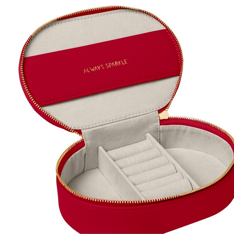 Katie Loxton Oval Jewellery Box A little Sparkle in Garnet Red KLB3771 open