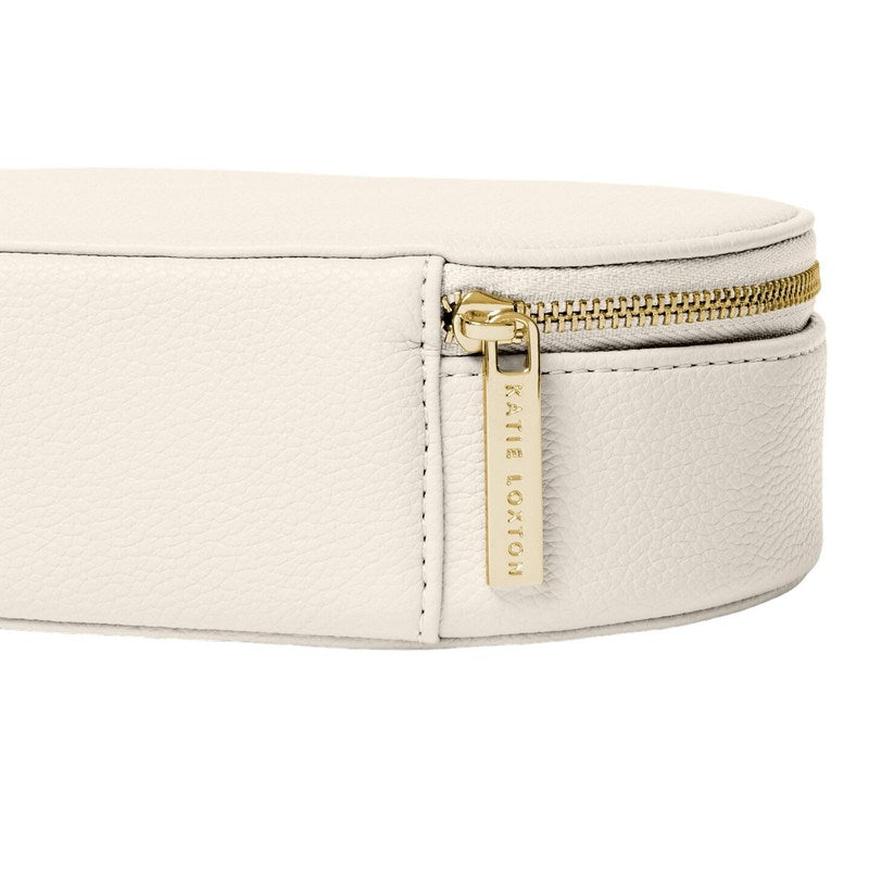 Katie Loxton Oval Jewellery Box in Off White KLB3360 zip detail