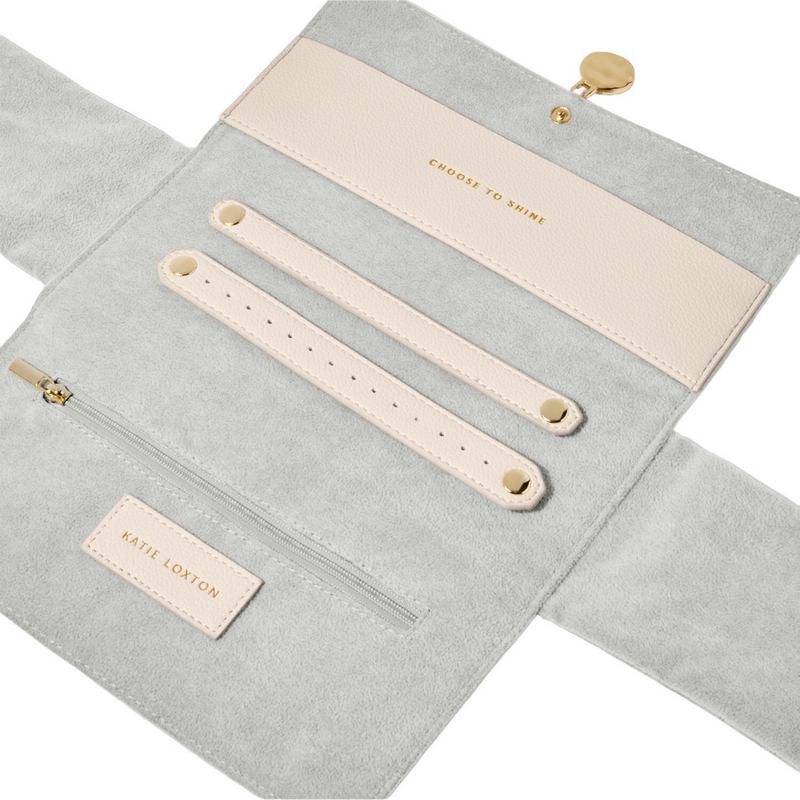 Katie Loxton Pebble Jewellery Roll Choose To Shine in Eggshell KLB3016 open