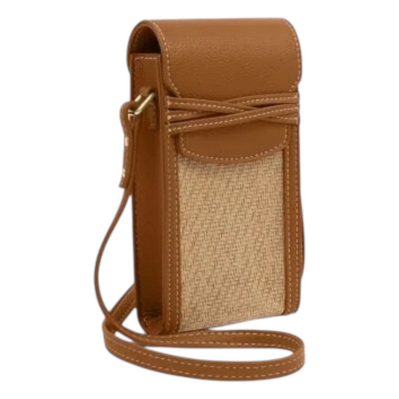 Katie Loxton Porto Phone Bag Cognac Natural Raffia KLB4440 main