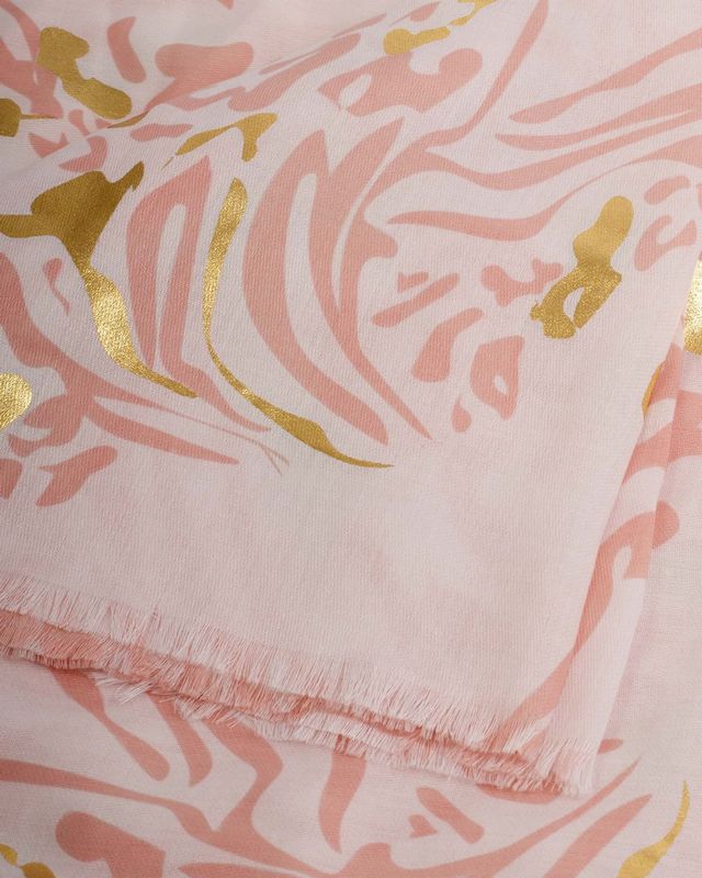 Katie Loxton Printed Foil Scarf Animal Dusty Pink and Gold KLS805 close-up
