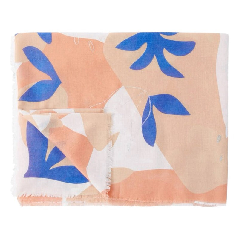 Katie Loxton Printed Foil Scarf Botanical Coral & Cobalt Blue KLS674 folded