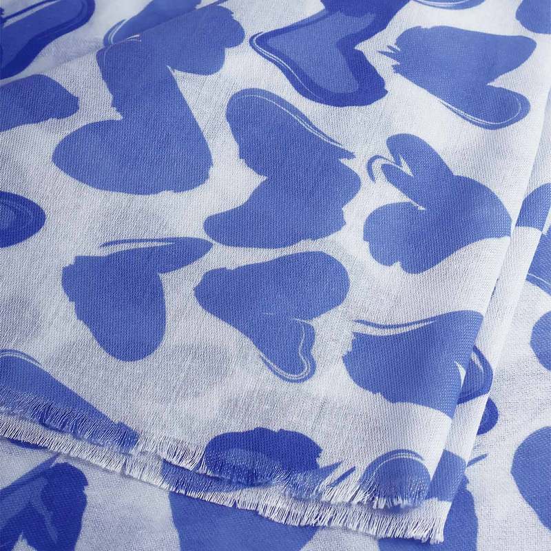 Katie Loxton Printed Scarf Abstract Heart White Blue KLS803 close-up