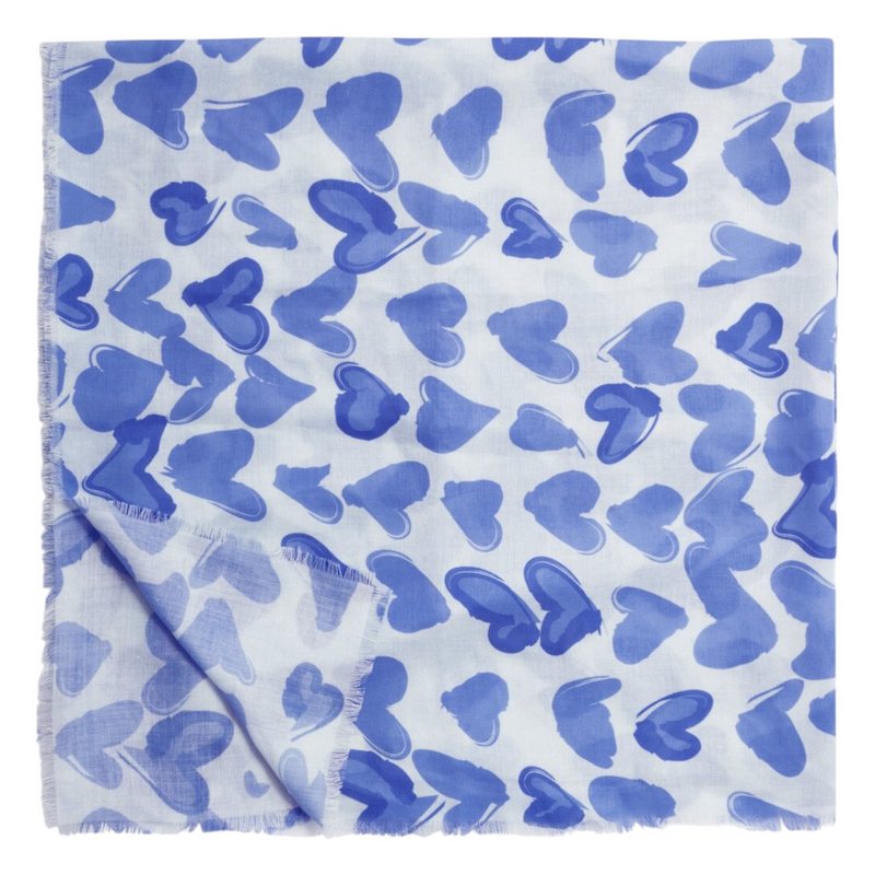 Katie Loxton Printed Scarf Abstract Heart White Blue KLS803 folded