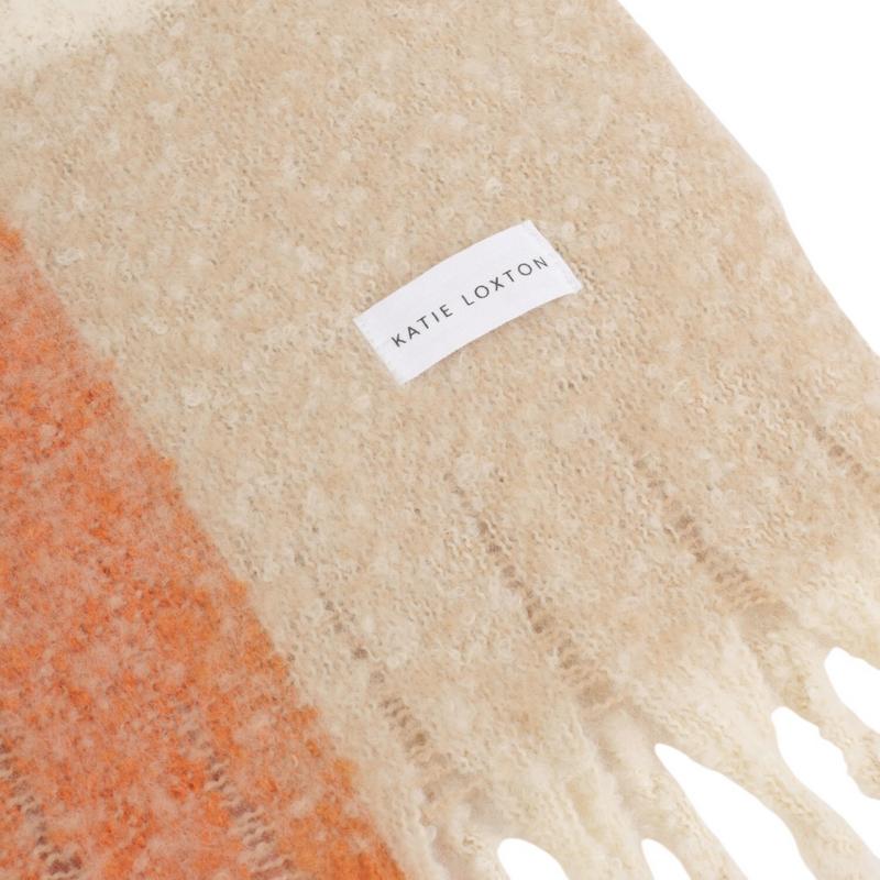 Katie Loxton Recycled Tassle Scarf in Lilac Orange and Taupe KLS729 detail