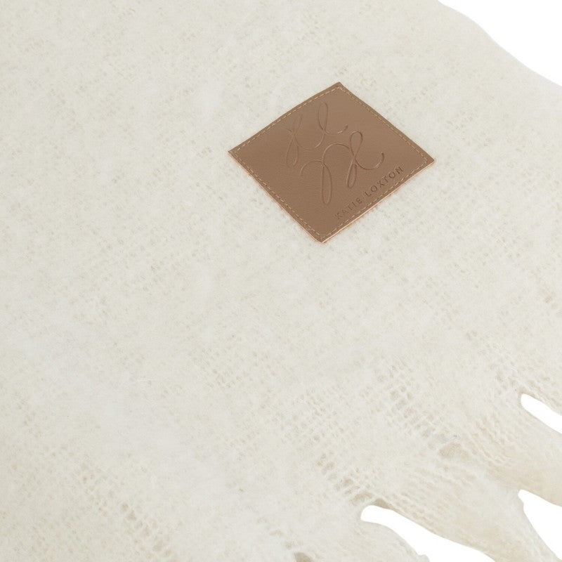 Katie Loxton Recycled Tassle Scarf in Off White KLS724 detail