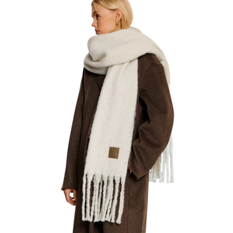 Katie Loxton Recycled Tassle Scarf in Off White KLS724 on model