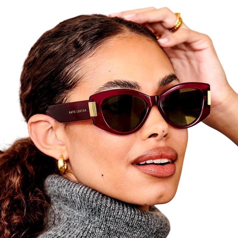 Katie Loxton Rimini Sunglasses in Deep Red KLSG079 on model