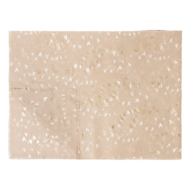 Katie Loxton Scattered Heart Foil Printed Scarf in Soft Tan And Gold KLS557 folded