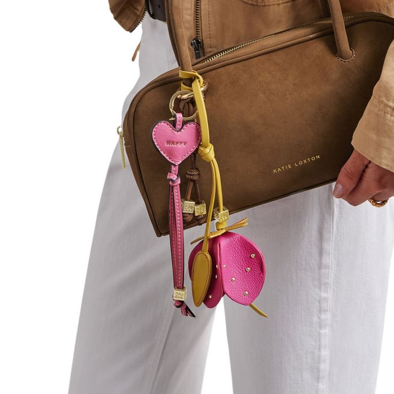 Katie Loxton Strawberry Bag Charm Chartreuse Magenta KLB4597 model
