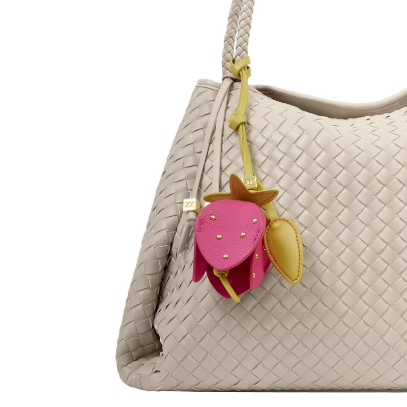 Katie Loxton Strawberry Bag Charm Chartreuse Magenta KLB4597 on bag