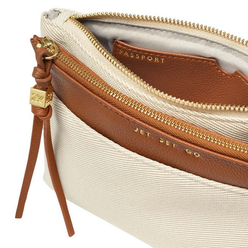 Katie Loxton Travel Duo Pouch Jet Set Go Canvas Cognac KLB4547 open