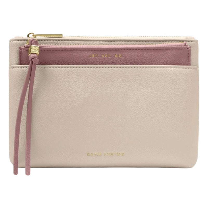 Katie Loxton Travel Duo Pouch Jet Set Go Oyster Deep Rose KLB4549 front