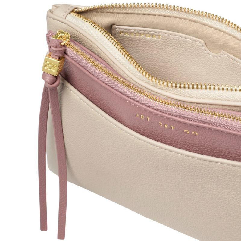 Katie Loxton Travel Duo Pouch Jet Set Go Oyster Deep Rose KLB4549 open