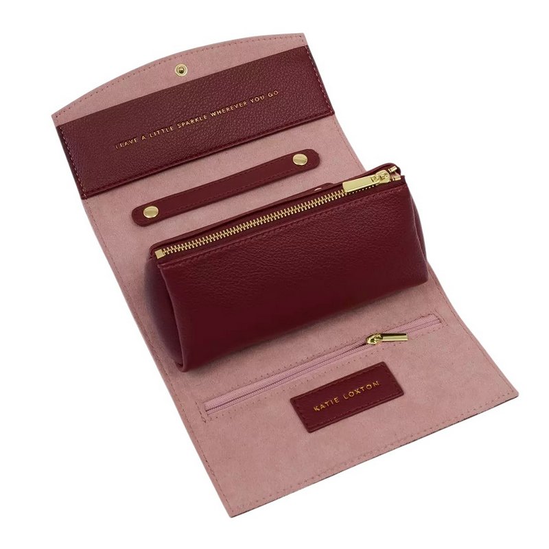 Katie Loxton Travel Jewellery And Accessories Organiser Leave Sparkle Cherry KLB4331 open