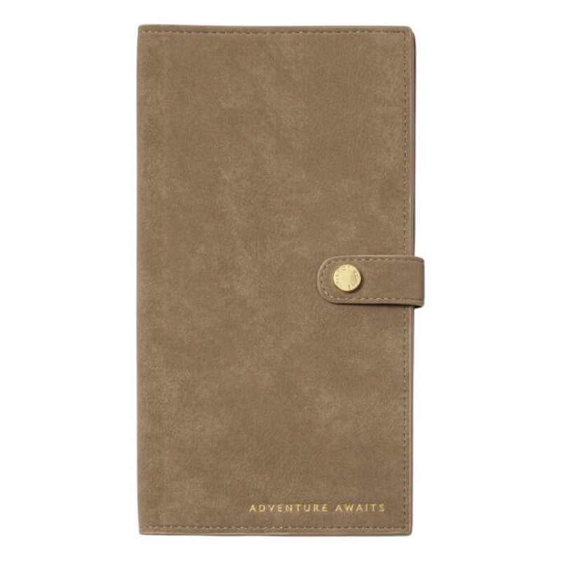 Katie Loxton Travel Wallet Adventure Awaits Taupe Suedette KLB4544 front