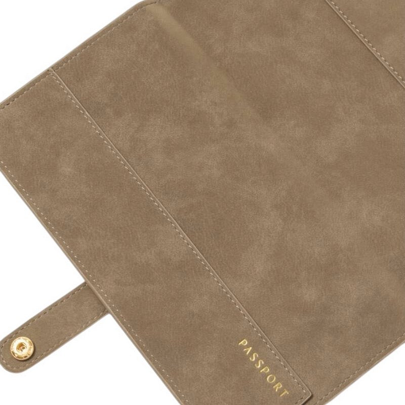 Katie Loxton Travel Wallet Adventure Awaits Taupe Suedette KLB4544 open
