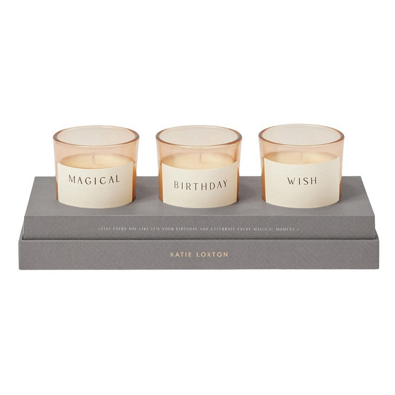 Katie Loxton Trio Votive Candle Set Birthday KLC365 front