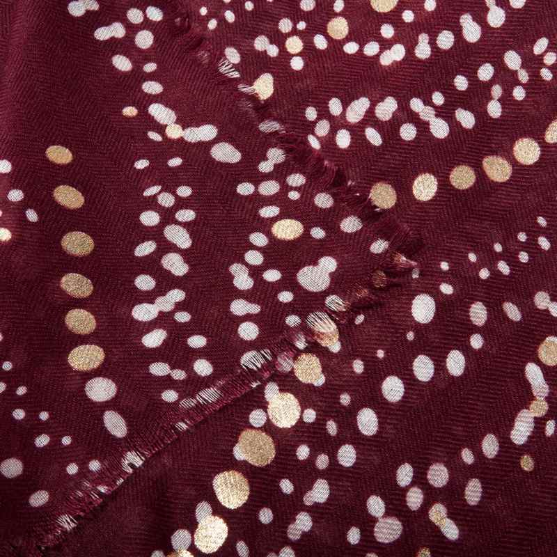 Katie Loxton Waved Dot Metallic Scarf in Burgundy & Gold KLS510 fabric detail