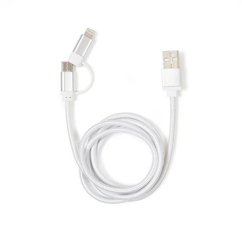 Kikkerland Silver 2-in-1 Braided USB Charging Cable US237-SI main