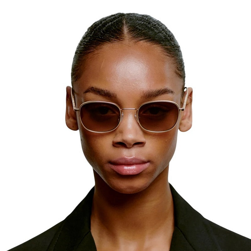 Kjaerbede Hello Sunglasses Matte Gold KL2505-008 on female model front