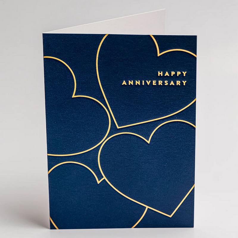 Lagom Design Happy Anniversary Gold Hearts Card 7192 open